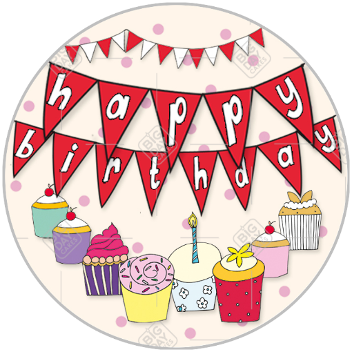 Birthday bunting and topper - cupcake - round