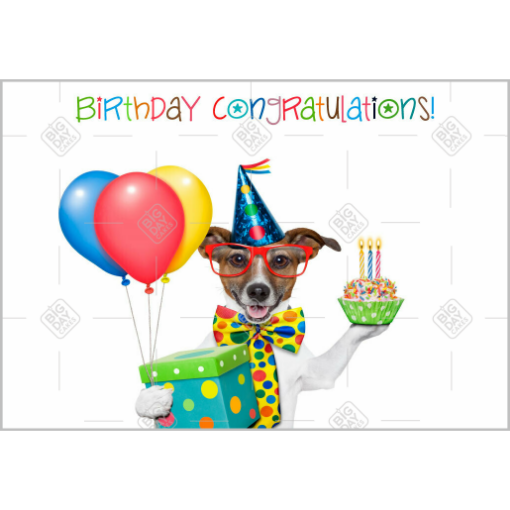 Birthday Congratulations dog with balloons topper - landscape