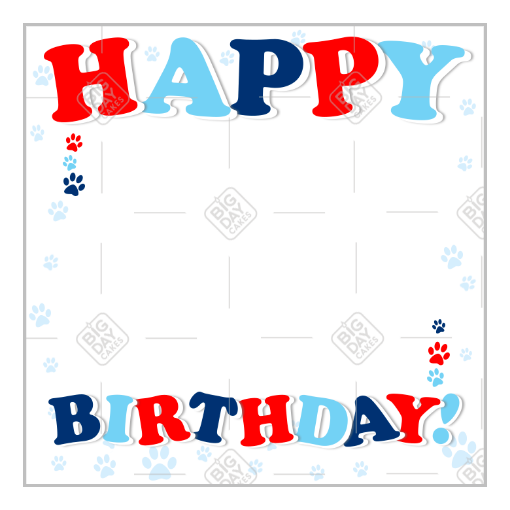 Happy Birthday paw prints frame - square