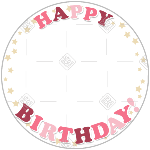 Happy Birthday pink stars frame - round