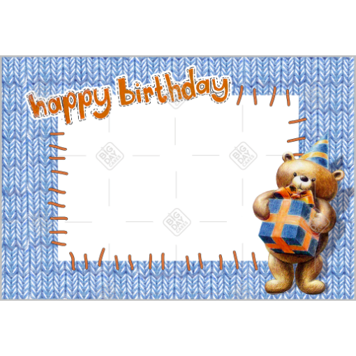 Happy Birthday cute teddy blue frame - landscape