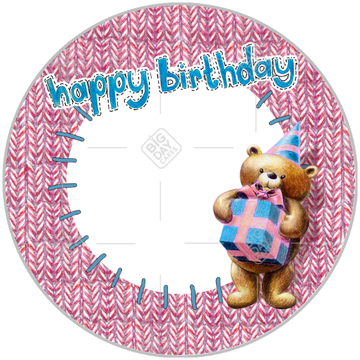Happy Birthday cute teddy pink frame - round