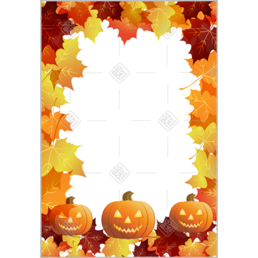 Autumn leaves and smiling pumpkins frame - portrait