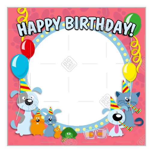 Happy Birthday animals pink frame - square