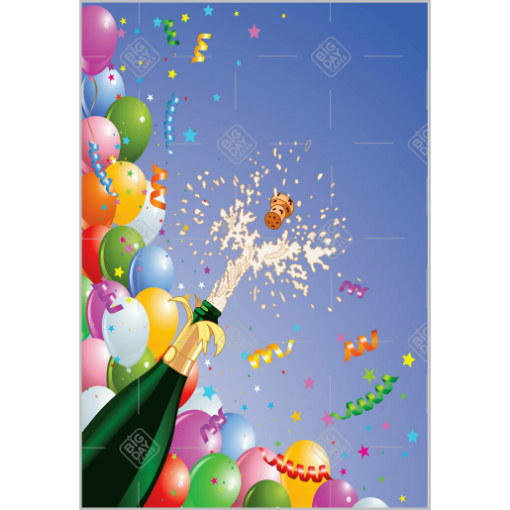 Champagne and balloons blue topper - portrait
