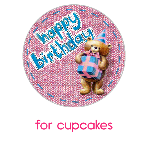 Happy Birthday cute teddy pink topper - cupcake