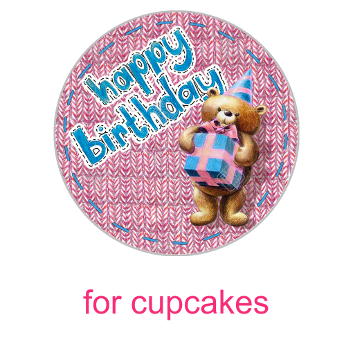 Happy Birthday cute teddy pink topper - cupcake