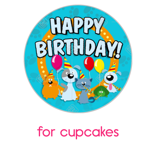 Happy Birthday animals blue topper - cupcake