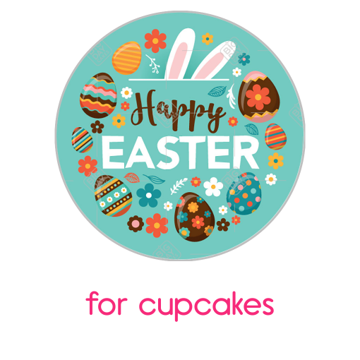 Happy Easter eggs and flowers topper - cupcakes