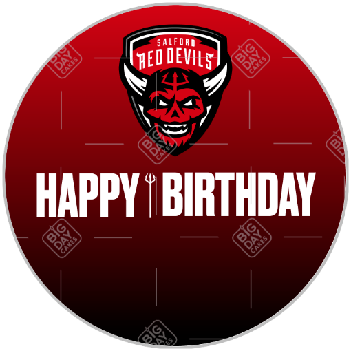Salford Red Devils fade Happy Birthday cake topper - round