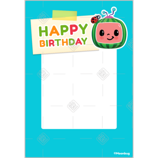 CoComelon Happy Birthday - turquoise frame - portrait