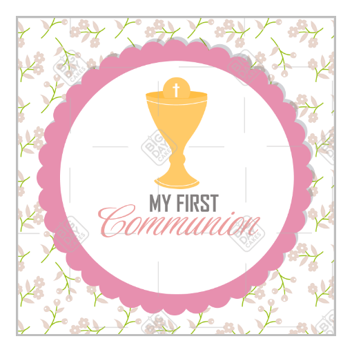 Communion flowers pink design topper - square