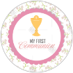 Communion flowers pink design topper - round