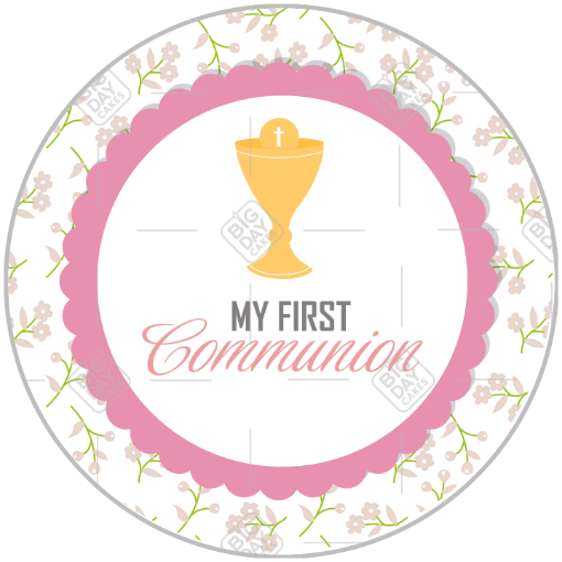 Communion flowers pink design topper - round