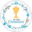 Communion Chalice Blue Stripes topper - round