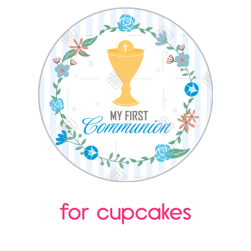 Communion Chalice Blue Stripes topper - cupcakes
