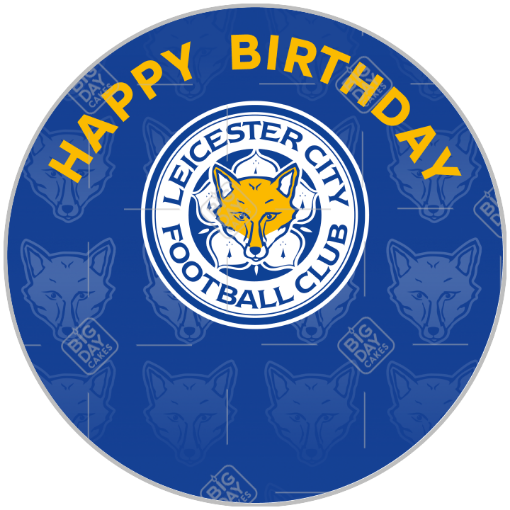 Leicester City FC fox pattern Happy Birthday topper - round