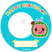 CoComelon Happy Birthday - turquoise frame - round